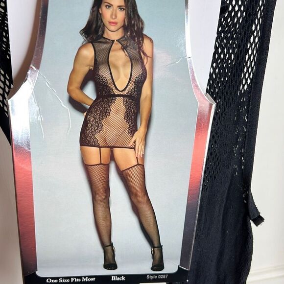 Dreamgirl - 0287 Fishnet Keyhole Gater Dress Bodystocking black NWT One size - Picture 1 of 5